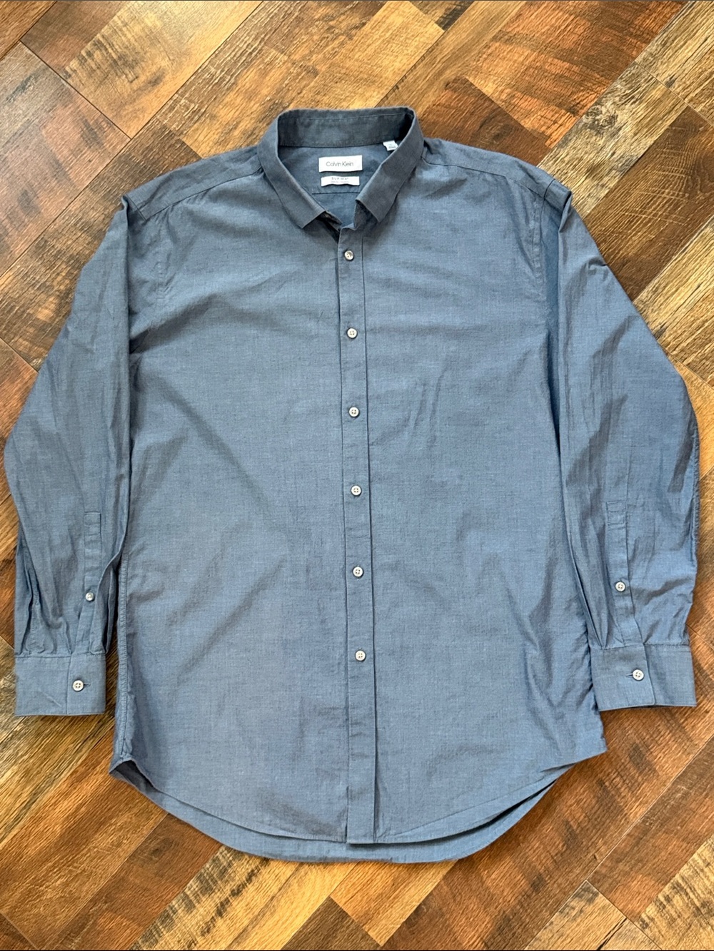 Calvin Klein Supima Cotton Slim Fit Stretch Dress Shirt Blue XL 17.5